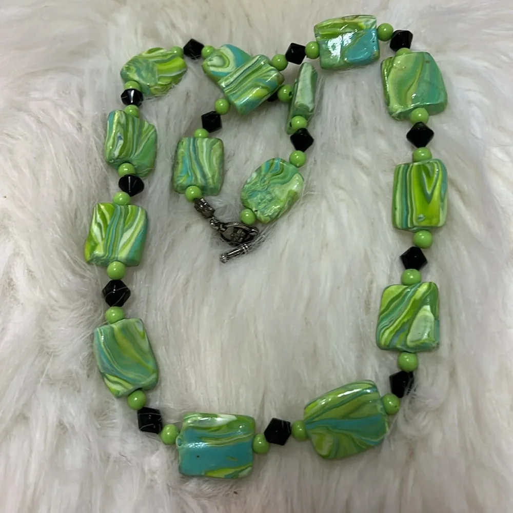 Green, White, & Black Handmade Necklace
